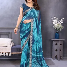 Nirmohi Fashion Tie and Dye Embellished Border Pure Georgette Saree-image-29