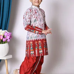 Cae Boys Floral Printed Regular Dupion Silk Kurta with Dhoti Pants image 5