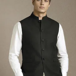 Louis Philippe Men Textured Woven Nehru Jacket-picture-10