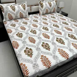 Pure Decor Brown & Brown Ethnic Motifs 350 TC Queen Bedsheet with 2 Pillow Covers-image-88