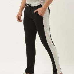 ARISE Men Black Side Stripe Detailed Straight Fit Pure Cotton Track Pants-image-20
