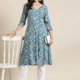 HERE&NOW Women Floral Printed Angrakha A-Line Kurta-image-30