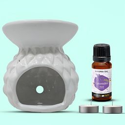 PEEPALCOMM 4Pcs White Textured Ceramic T-light Aroma Diffuser With Lavender Oil - 15 ml-image-92