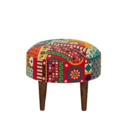 Chumbak Begum Swirls Ikat Red Wood Foot Rest Ottoman-16