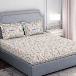 Welspun Adore Geometric White 105 TC Microfiber Double Bedsheet with 2 Pillow Covers-image-27