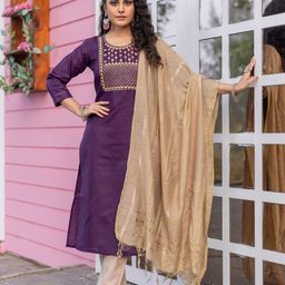 Twika Women Embroidered Regular Kurta with Trousers & With Dupatta-image-87