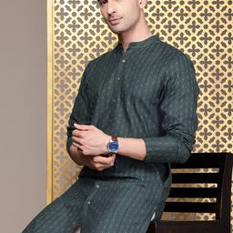 House of Pataudi Men Dobby Regular Jashn Kurta with Trousers-picture-18