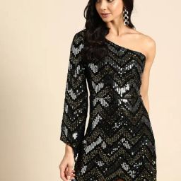 DODO & MOA Black Embellished Bodycon Dress-image-28
