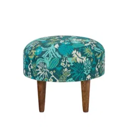Chumbak Begum Tropical Ikat Green Wood Foot Rest Ottoman-image-43