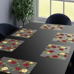 LooMantha Transparent & Red 6 Pieces Floral Printed Table Placemats image 1