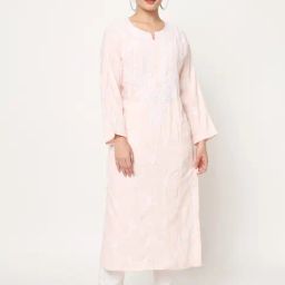 PARAMOUNT CHIKAN Peach Embroidered Straight Kurta-11