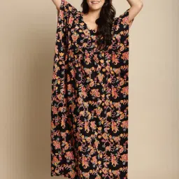 Secret Wish Black Floral Print Kaftan Nighty-image-62