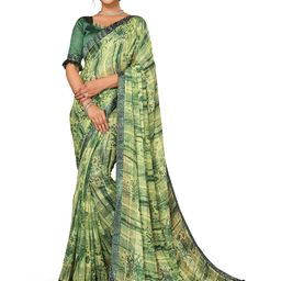 KALINI Floral Sequinned Saree With Blouse Piece-picture-17