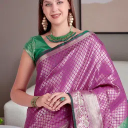 TRAQUILA Woven Design Zari Silk Blend Banarasi Saree-picture-39