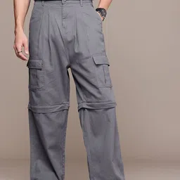 The Roadster Life Co. Men Baggy Fit Pleated Convertible Cargos Trousers-picture-13
