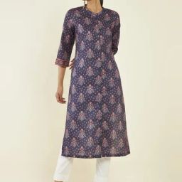 Soch Navy Floral Print Straight Kurta-picture-23