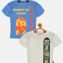 Kiddopanti Kids Blue & White Printed T-Shirt (Pack Of 2)-image-65