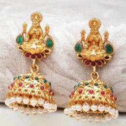 Karatcart Gold Plated Laxmi Mata Temple Jhumki Earrings Set for Women-30