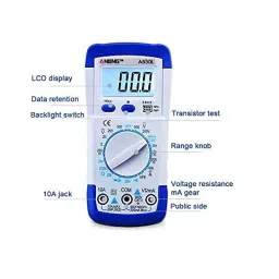 amiciSense 830L Digital Multimeter For AC/DC Voltage Current Resistance Diode Transistor hFE Management 1999 Count with 9 V Battery image 3