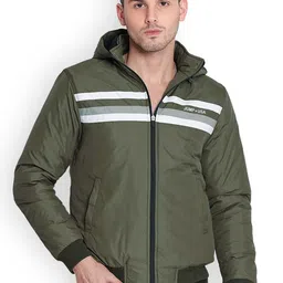 JUMP USA Men Hooded Striped Casual Bomber Jacket-16