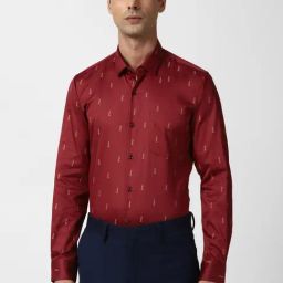 Peter England Maroon Cotton Slim Fit Printed Shirt-image-94