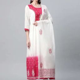 READIPRINT FASHIONS White & Red Cotton Embroidered A Line Kurta With Dupatta-picture-12