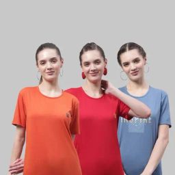 Vimal Jonney Orange & Red Cotton Printed Sports T-Shirt - Pack Of 3-image-40