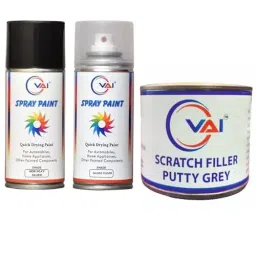 VAI Spray Paint Can New Silky Silver and Gloss Clear ‎225 ml Can Each for Maruti Suzuki Cars with Scratch Filler Putty Grey 200 g, 1 Putty Abrasion Tool and 320 Grits Sandpaper-34