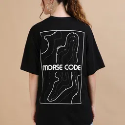 MORSE CODE Graphic Printed Oversized Pure Cotton T-shirt-96