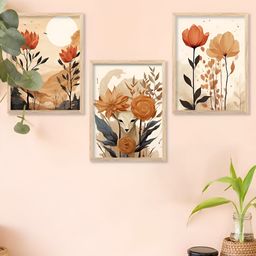 Kotart Brown & Orange 3 Pieces Floral Wooden Wall Arts-picture-5
