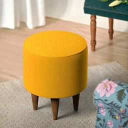 Chumbak French Sahara Solid Mustard Yellow Wood Ottoman-43