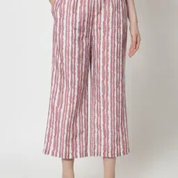 Office & You Pink Striped Regular Fit Mid Rise Palazzos-image-74
