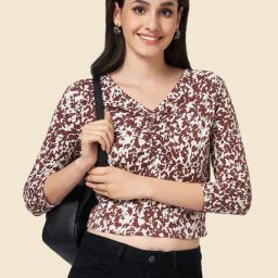 YU by Pantaloons Brown Cotton Printed Crop Top-picture-14