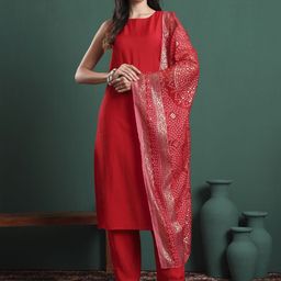Yufta Women Boat Neck Sleeveless Straight Kurta With Trousers & Dupatta-image-74
