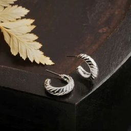 Accessorize London Women's Silver Ribbed Chunky Hoop Earrings-48