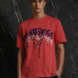 Breakbounce Coral Comfort Fit Printed Oversized Crew T-Shirt-picture-19