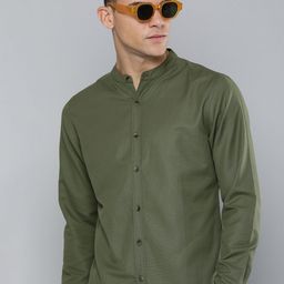 R.Code by The Roadster Life Co. Solid Band Collar Casual Shirt-image-19