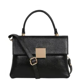 Teakwood Leathers Black Solid Medium Satchel Handbag-22