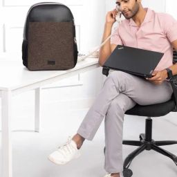 Zouk Statement Aravalli Abstract Grey Jute Solid Laptop Backpack - 16.9 Ltrs image 2