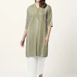 Rangmanch by Pantaloons Green Printed Straight Kurta-image-86
