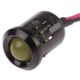 RS PRO Yellow Panel Mount Indicator 12V DC, Mounting Hole Size 12 mm, Termination Type Lead Wires, Model No 209024-39