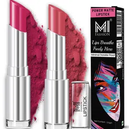 MI FASHION Set Of 2 Creamy Matte Long Lasting Lipstick - 3.5g Each - Rose Pink & Deep Rose-3