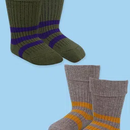 Baby Moo Boys Pack Of 2 Striped Cotton Above Ankle Length Socks-image-91