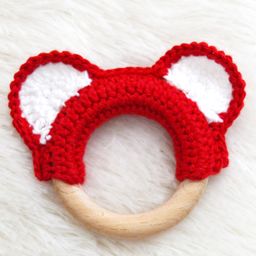 Love Crochet Art Beech Wood Ring Shape Teether - Red-picture-27