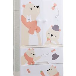 Polka Tots Kids Wardrobe Storage Convertible Collapsible Almirah Plastic Closet For Clothes With Hanging & Drawer Pooh- White-picture-25