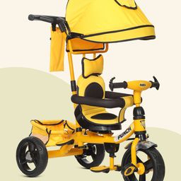 Dash 4in1 Punch Tricycle Rotational Trike with Canopy & Parent Handle with Unique Design - Yellow-image-61