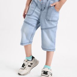 Babyhug Knee Length Washed Denim Jamaican Shorts - Blue-image-71