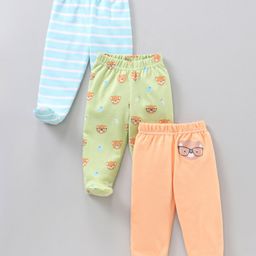 Babyhug Footed Stripes & Printed Bootie Leggings Pack of 3 - Multicolor-image-32
