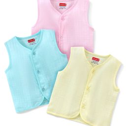 Babyhug 100% Cotton Sleeveless Jhablas Pack Of 3 - Pink Blue & Yellow-picture-23