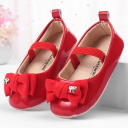 Cute Walk by Babyhug Booties with strap and Bow Applique - Red-image-56